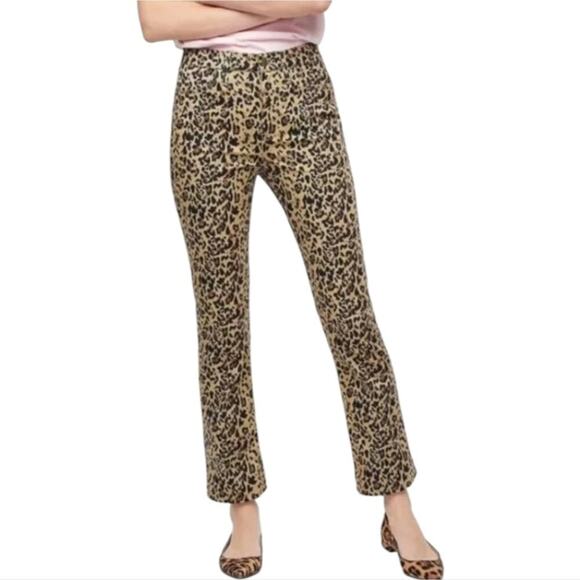 J Crew high rise Leopard Print Kickout Crop Bootcut Pants Jeans Size 26 New - Picture 2 of 12